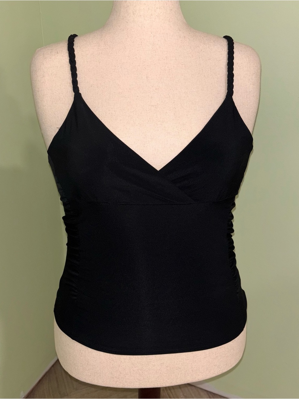 VTG Vol. 1 Black Ruched Camisole Braided Strap Y2K Made In USA Women’s Sz L
